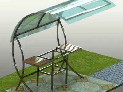 barbecue bench with glass canopy Free 3D model