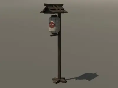 Japanese Wood Street Lamp 2 Low-poly 3D model