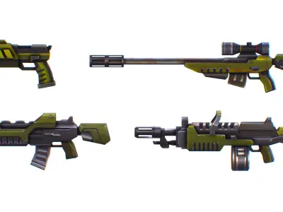 42 dollars discount SciFi Cartoon Weapons Set Low-poly 3D model