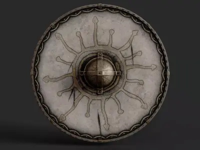 Slavic round leather shield-painted white with Sun symbol Low-poly 3D model