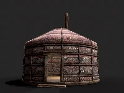 Traditional Yurt Nomads Tent with Interior 4 Low-poly 3D model