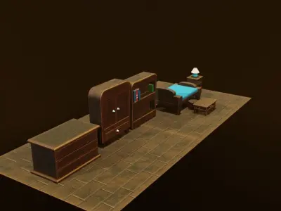 Stylized Bedroom Furniture Low-poly 3D model