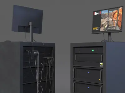 Server Rack with Computer and Monitor 3D model