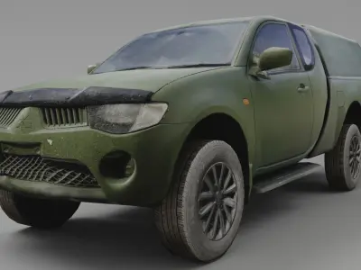 Mitsubishi L200 pickup truck vehicle military lowpoly 3D model