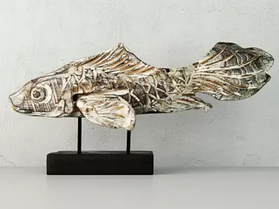 Hand Carved Driftwood Fish On Stand 3D model
