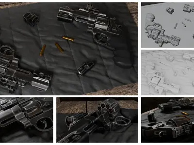 Vintage Revolver Low-poly 3D model