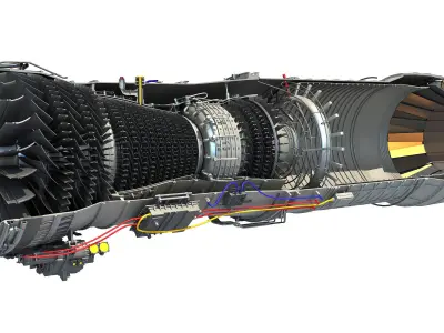 2 Sectioned Turbojet Engines 3D model