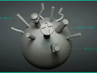 Stylized Rivet Screws Bolts Nuts - Over 80 Insert mesh Zbrush 3D model