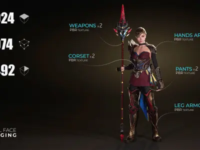 Spearwoman game character Low-poly 3D model