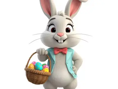 Happy Easter Bunny 3D Model - Cute Holiday Mascot Low-poly 3D model