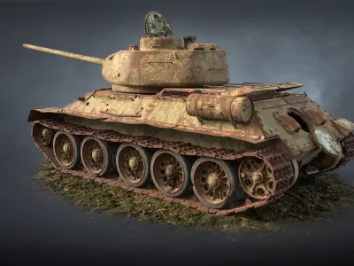Tank T-34-85 Rusted Low-poly 3D model