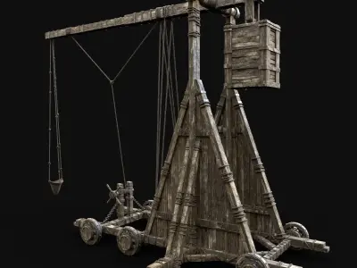TREBUCHET CONSTRUCTION WAR MACHINE MEDIEVAL SIEGE ENGINE BATTLE Low-poly 3D model