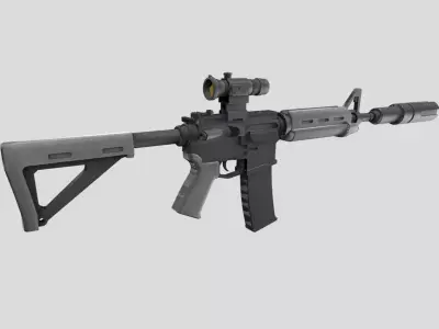 Carbine-gun model 3d game ready model Low-poly 3D model Low-poly 3D model