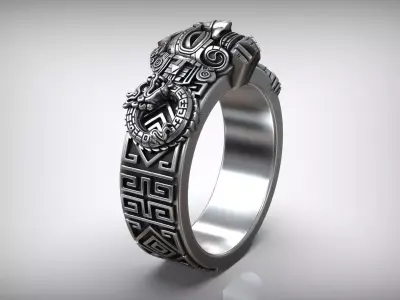 Mayan Traditional Mesoamerica Ornamental Mask Sculpture Ring 3D print model