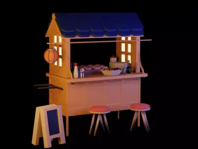 Puesto de Takoyaki Japones Nocturno 3D model