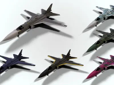 5in1 j20 su24 su35 su47 b2 aircraft low poly Low-poly 3D model