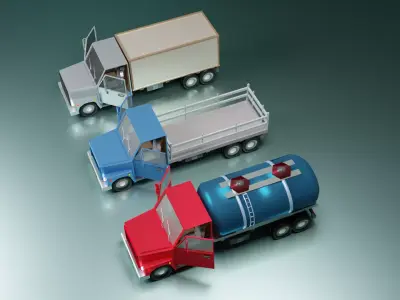 lowpoly trucks truck with box Low-poly 3D model