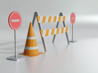 road work equipment Low-poly 3D model