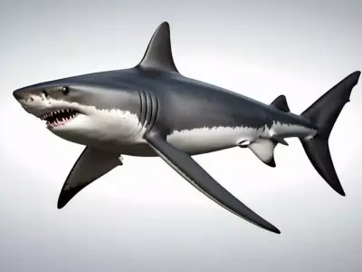Great White Shark 3D Realistic Ocean Predator Open Mouth Low-poly 3D model