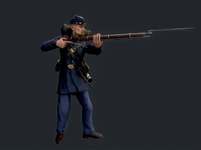 Soldier 1 A pose Low poly character redy for game Low-poly 3D model