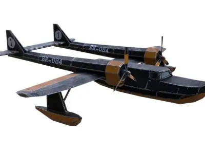 hydroplane lowpoly model toy plane with two propellers Low-poly 3D model