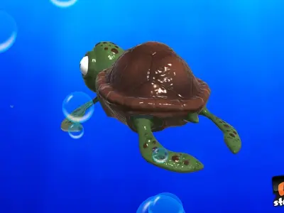 Cartoon Sea Turtle Low-poly 3D model