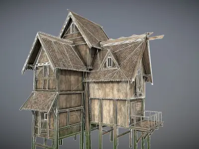 Medieval Lake Village - House 18 with interiors 3D model