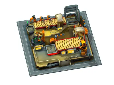 isometrical Mechanical Robot Assembly Conveyor 3 Low-poly 3D model