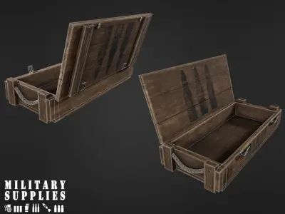 Military Supplies Pack - Wooden Ammo Boxes Low-poly 3D model