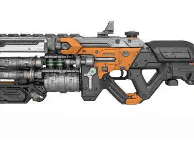 Futuristic high pulse orange and grey rifle Hi Poly Resolution 3D model