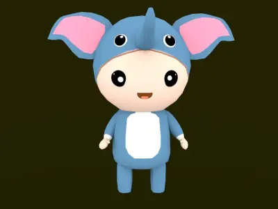 Chibi Elephant Animated For Games Free low-poly 3D model