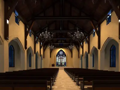 Church inside of with pews 3D model