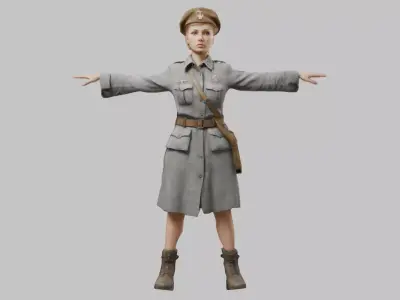 WWII Soldier Woman Low-poly 3D model