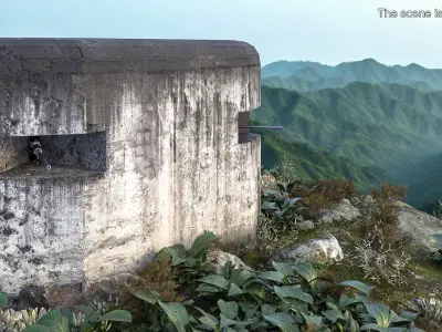 Defensive Fortification Bunker with Heavy Machine Gun 3D model