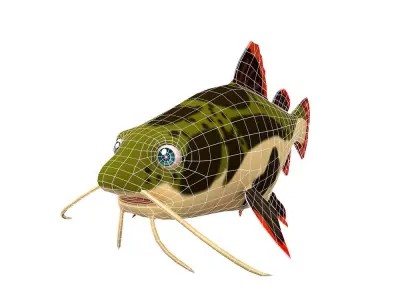 Red Tail Cat Fish Cartoon Animated Low-poly 3D model