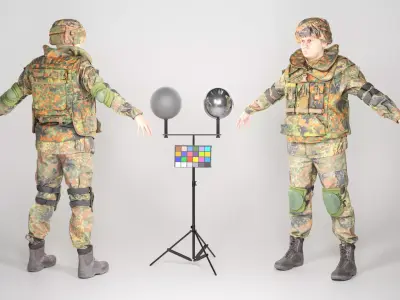 Fully equipped soldier in Bundeswehr Uniform with props 28 Low-poly 3D model