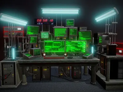 Retro Computer Workstation Low-poly 3D model