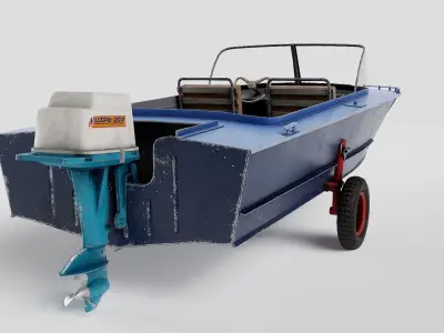 Old vintage worned power boat Progress - 2 iv7 Low-poly 3D model