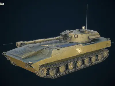 2S1 Gvozdika Soviet Military Vehicle Game Ready 3D Model Low-poly 3D model