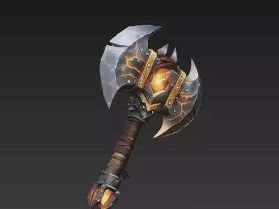 Stylized Magma Battle Axe  Game Ready PBR 3D model