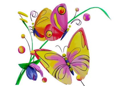 Butterfly Monarch Insect Scenery - Iris Flower Meadow Scene Low-poly 3D model