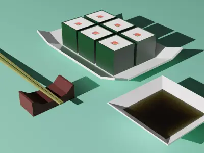 Sushi with chopsticks and souse PBR low-poly normales Low-poly 3D model
