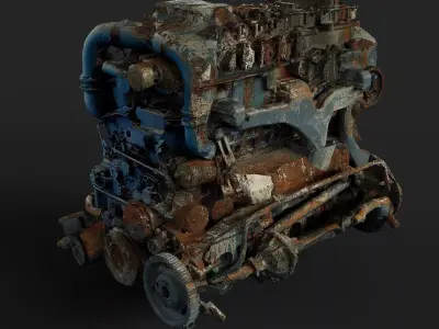 truck engine machinery rusty wreck PBR photogrammetry Low-poly 3D model