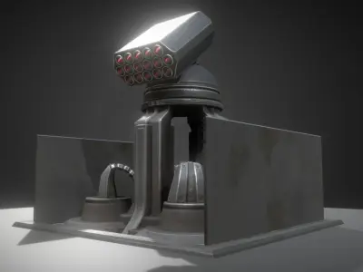 Futuristic Air Defense Gun Tower Animated Low-poly 3D model