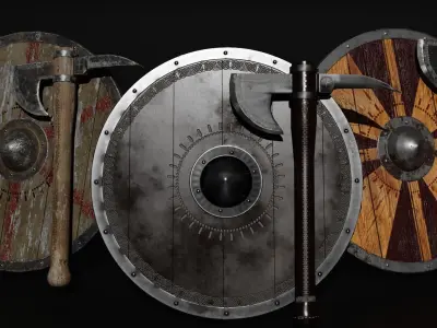 Unique Axe-Shield Low-poly 3D model