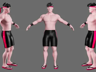 Cartoon characters street fighter Low-poly 3D model