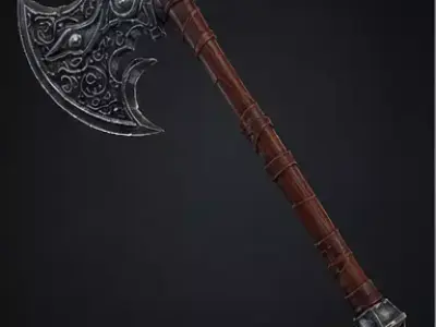Ornate Steel Battle Axe Low-poly 3D model