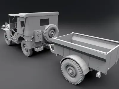 Jeep Willys With Cart 3D print model