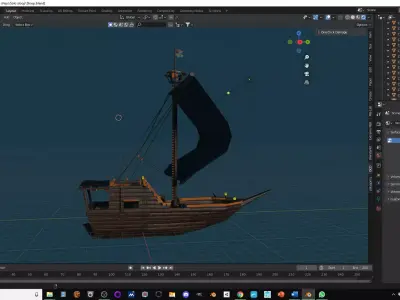 Sloop pirate ship Low-poly 3D model