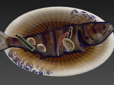 Asia food Braised fish Low-poly 3D model